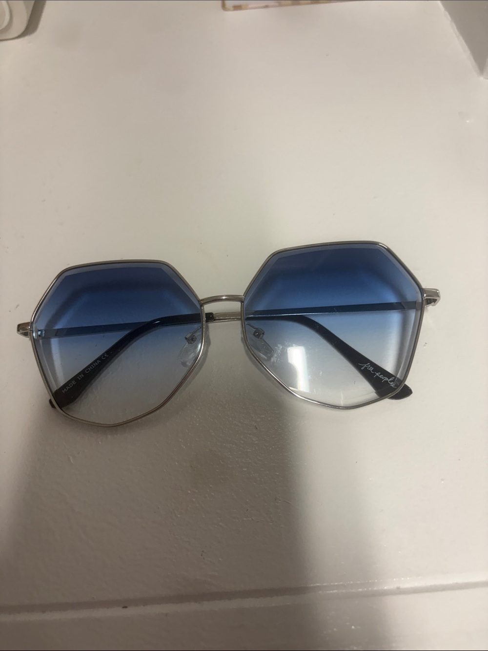 Free People Hexagonal Sunglasses with Blue Gradient Lenses